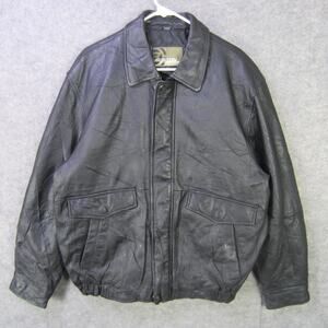 Boston Outfitters Jacket Mens Large Black Leather Bomber Full Zip Quilted Lining